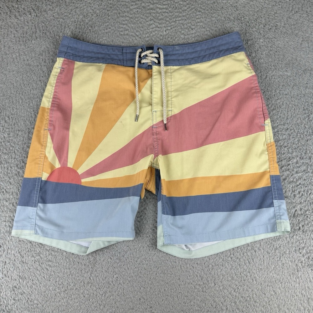 Faherty Boardshorts Mens 31 Lace Up Sunburst Swim Trunks Multicolor Stretch